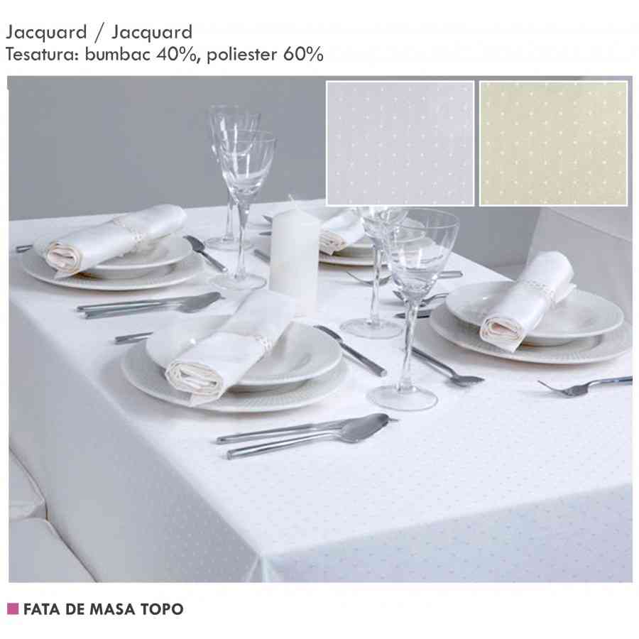 Fata masa rotunda Damasc Topo  alb 310cm (diametru)